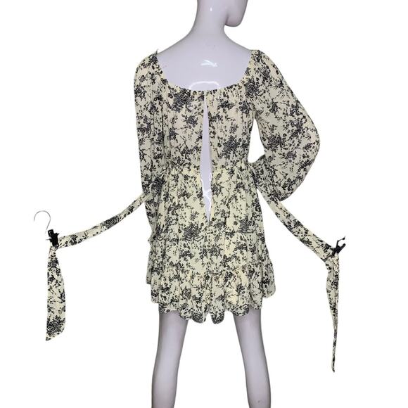 Floral Print Mini Dress NWOT Long Sleeve Tie and Hidden Zipper on Back Size M - Picture 9 of 14